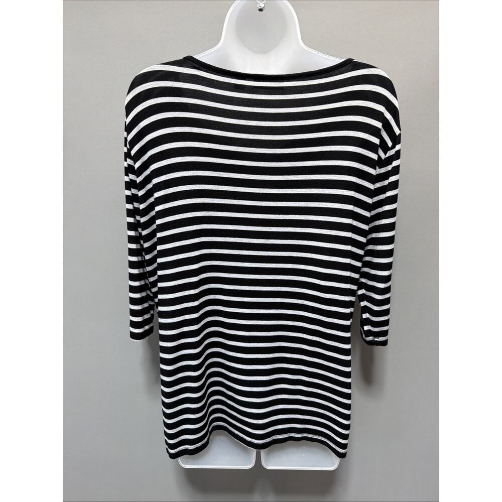 NY&C New York & Company XL Black White Striped Short Sleeve Floral Detail Tunic - Picture 2 of 6